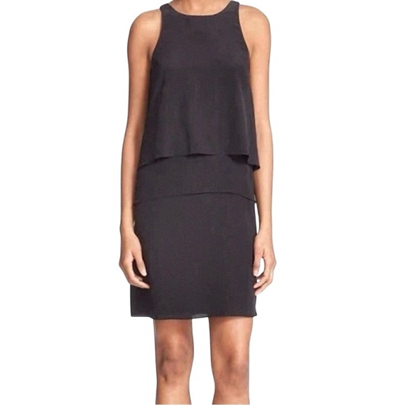 NWT Tibi Black 100% Silk Layered Panel Sleeveless Mini Shift Dress Size 2 - Picture 1 of 15